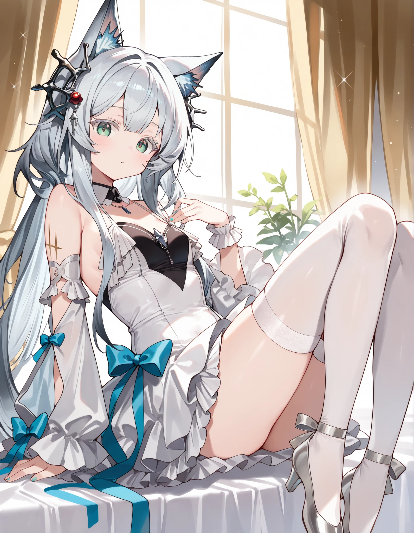 Anime - a stylistic image of a woman with horns and a dress, small curvaceous loli, loli in dress,