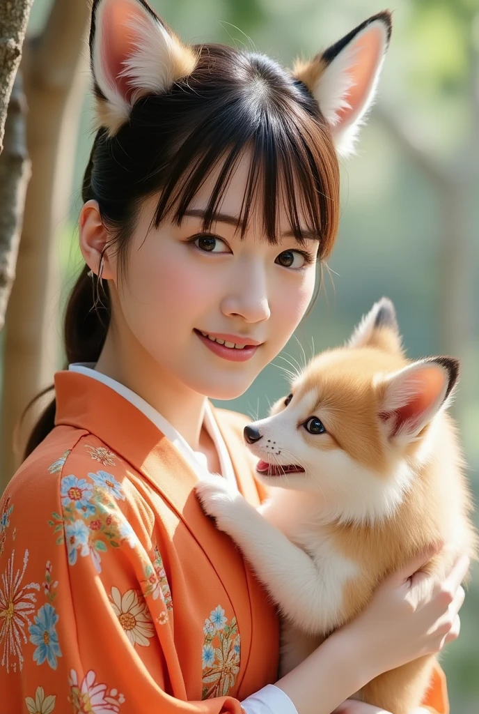 A 10 year old kitsune girl with dark hair