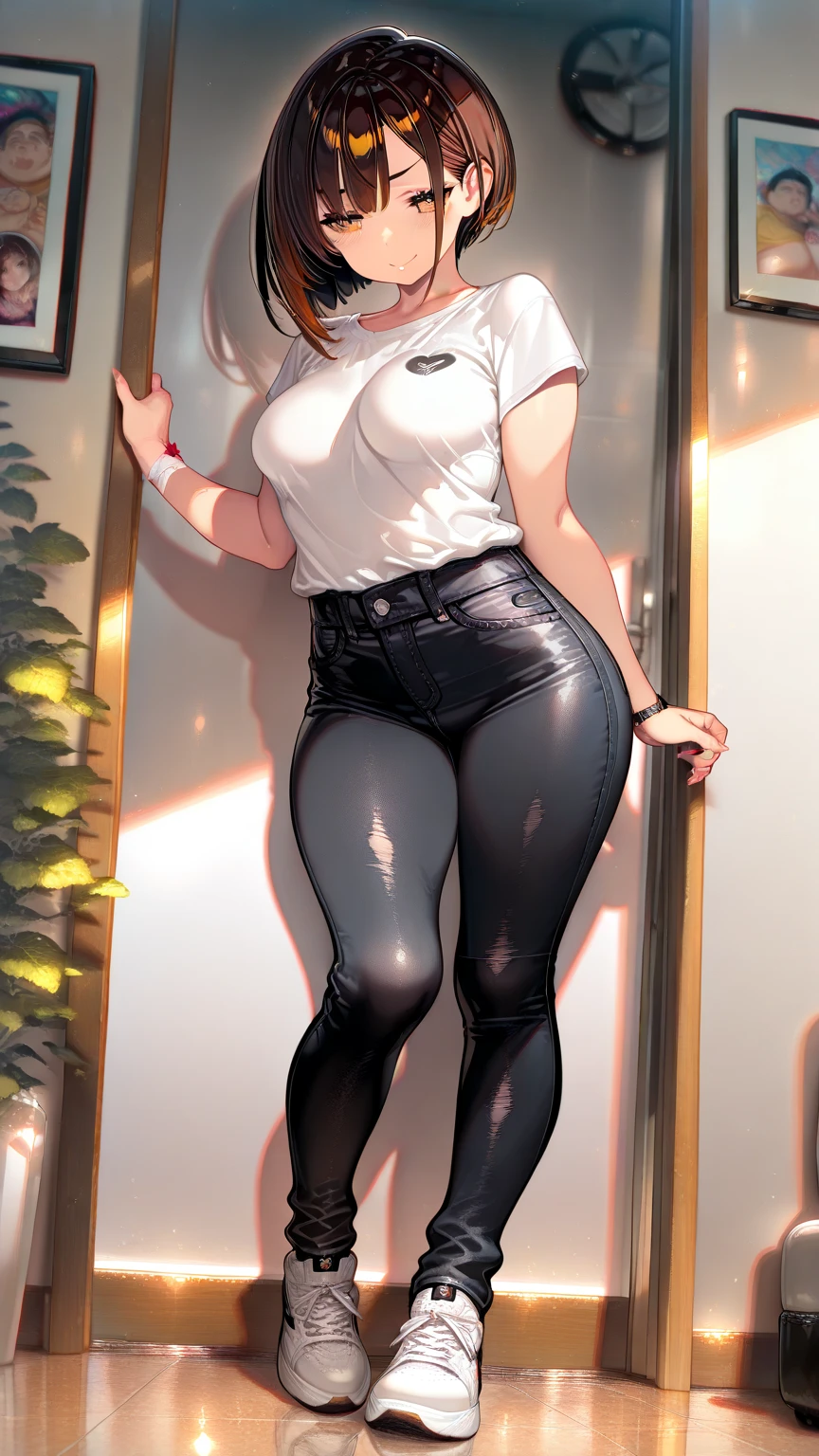 1girl, solo, full body, (((bare feet))), (((bare foot))), masterpiece, (high detail:1 1), Rough face, Natural skin, high quality, Sakura Haruno,black hair, ((long hair)), ((bangs hair)), ((braid hair)), detailed hair, white eyes,(Big breasts:1.2 ),( smile:1.2),Face blush,Sexy figure, perfect bodies, beautiful eyes, (Detailed face and eyes), (face: 1 2), voices, Extra, real photo, ... ... ........... PSD, sharp focus, contrast lighting, Delicate skin, High definition 8K, incredible details, realistic, professional photo shooting, 8K UHD, SLR camera, soft lighting , high high quality, film grain, Fujifilm XT3, magic, particle FX, (((leather flare pants))), (((she wears leather flare pants))), (((leather tank top))), in the forest, dark forest, horror forest, lavender field, looking at viewer, (((Show cameltoe))), ((full body)), ((standing)), gloves, ((huge ass)), nipples, (((show armpits))), (((very sweaty armpits)))