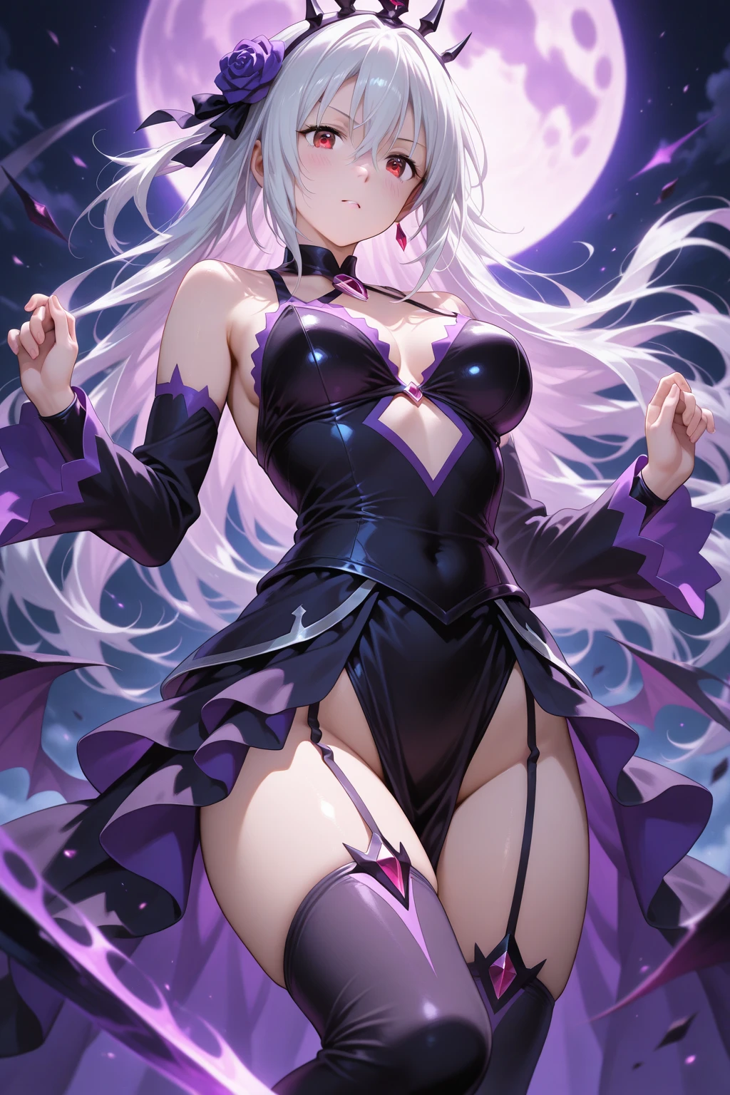 (((Highest quality、first class、masterpiece、Normal body、8k、Detailed face、Ultra-precision、normal hand、Normal refer to、5refer to、Highest)))、A girl in a mysterious world、Colorful magical lights shine brilliantly, illuminating the girl.、The Lord of the Moon、full moon、Your eyes shine like the moon