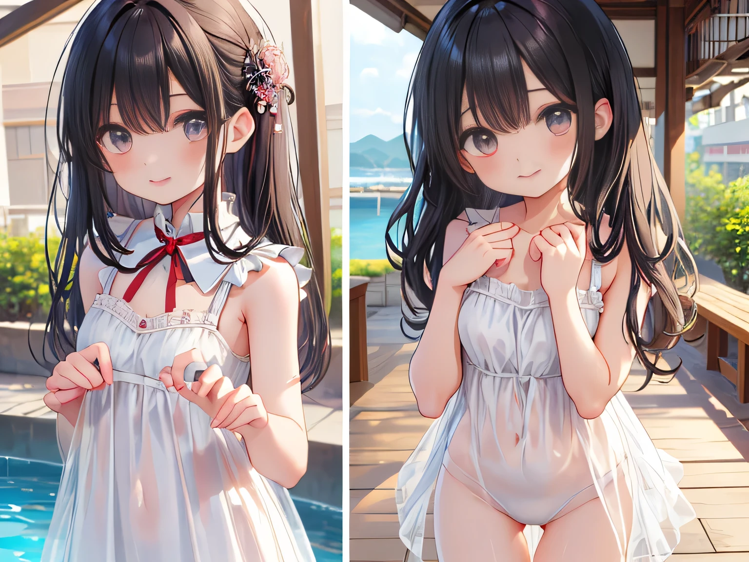 top-quality、extremely delicate and beautiful、Soio、Soio、8-year-old little girl、japanes、Lori、Chiquita、elementary student、A dark-haired、((Pink leotard))、(highleg)a room、、Tiara on the head、A smile、is standing、Facing the front