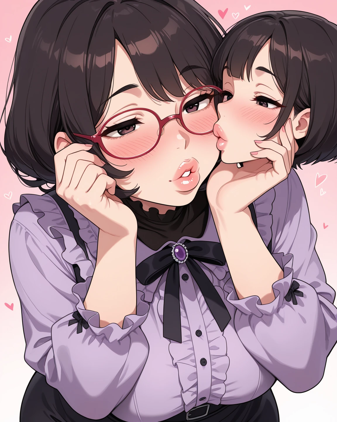 summer、Bedroom、thick、Sweat、sexy(((((Eyes hidden by long bangs)))))、(((Long black hair:1.2)))(((Black-rimmed glasses:1.2　black eye)))、Strong sunlight、thicksummerの昼間、ホテルのBedroom、Look at this、Focus on the face、Close up shot on face、Adding a condom with your mouth