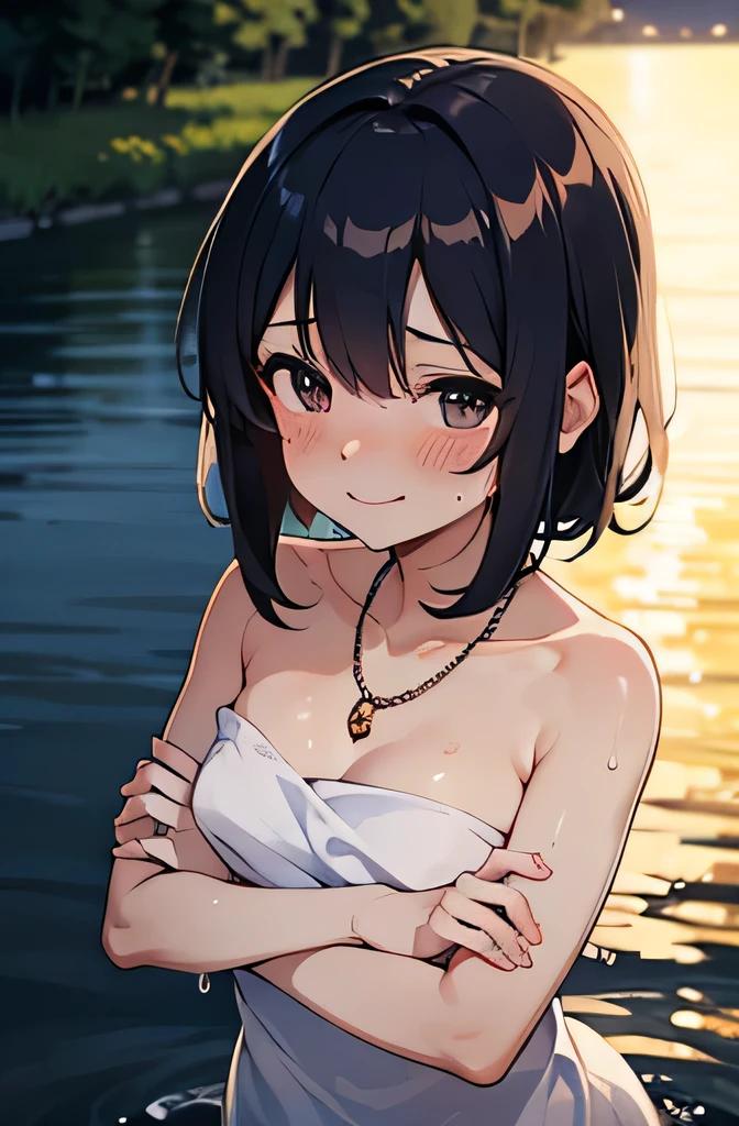 source_アニメ, ((score_9)),score_8_up,score_7_up,score_6_up,score_5_up,score_4_up, 1 Female, (masterpiece), (Highest quality), Absurd, Steam Onsen, Akane Kurokawa, BREAK, (Hatsune Miku:1.2), Long Hair, human, Smooth skin, (Soak:1.5) Hot Spa, Fantasy,体にtowelを巻く, (nature:1.3), moon, 大きなmoon, rock, fog, girl, smile, towel, Flat illustration, Close-up, Partially submerged, Steam Censorship:1.2, blush, , Wet Hair, Outdoor, masterpiece, Highest quality, 最High resolution, Super detailed, High resolution, complicated, Akane Kurokawa, Akane Kurokawa、bangs、Leaning forward、smile,Looking at the viewer、