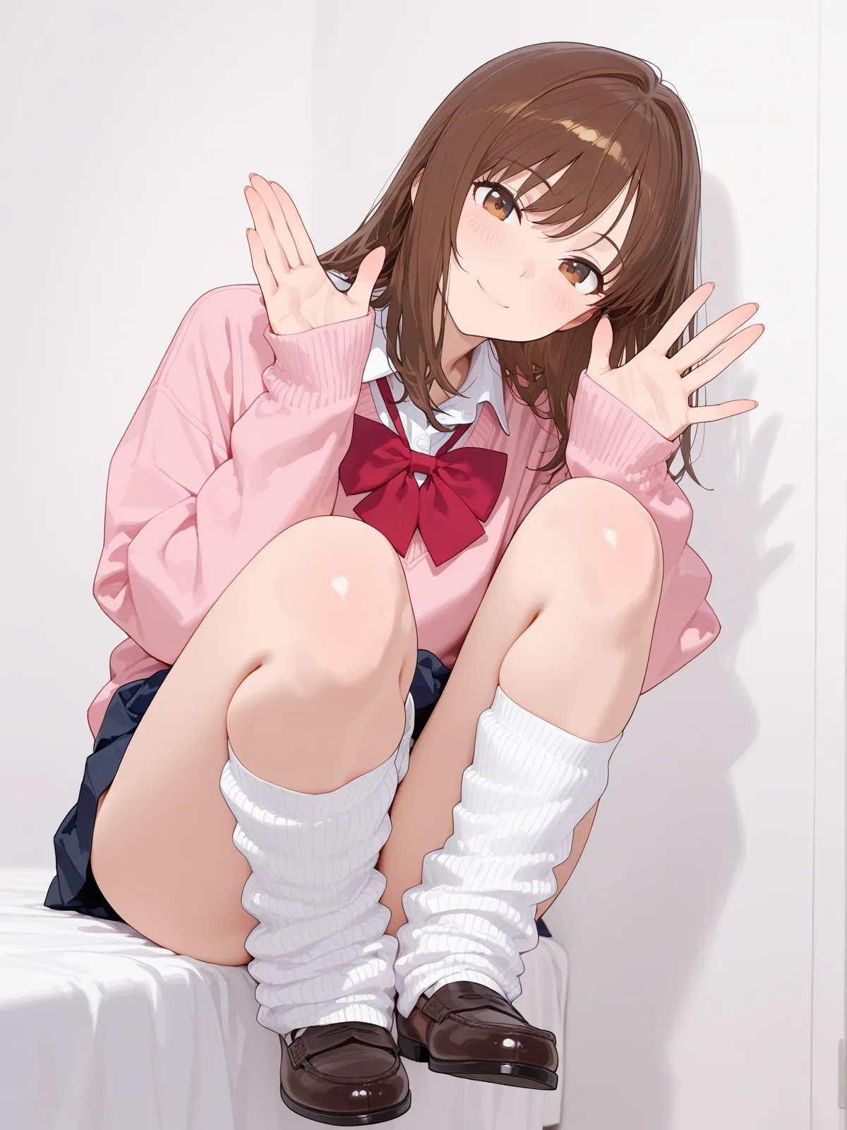 (Straight Hair:1.5),(big eyes:1.6), ,Drunk,(tilt one's head:1.3),,(very long hair:1.5),(doe-eyed:1.1),(smile:1.5),((blush)),((,looking at viewer:1.2)),,((Long and narrow face)),,((Small face)),(red eyes:1.5),((smug:1.5)),((contrasted:1.5)),(sexy pose:1.3),(upper body:1.2),((Anime painting)),,(EnvyBetterHands, QuickHand),(angled, sharp, edgy, piercing, fierce),(One person),((masterpiece, best quality,Highest quality、High resolution,8K,ultra-detailed face,アニメ,ultra-detailed eyes,ultra-detailed hands,ultra-detailed fingers,ultra-detailed hair,ultra-detailed hands, shiny skin, Silky Pale White)), (spread arms),((Showing from the side)),(looking at viewer),(Staring at the audience),(Nickel Jackal, Ahoge, Twin tails, Hair Clip, White jacket, Open jacket, Play sports often, Pink gloves, Pink shorts, Single Thigh High, Pink knee socks, collar),(arm up),(peace sign),((The official look)),(loli face),(slant eyes),(cowgirl position, open legs, on bed,heavy breathing, sweat),((pop background)) (Very detailed),(Delicate body),,(Bright lighting)(Use of bright colors)、、、、、、、(Well-proportioned )、(nsfw),(Showing off your underwear to provoke),((M-shaped spread legs:1.3)),((knees up:1.5)),(spread legs),