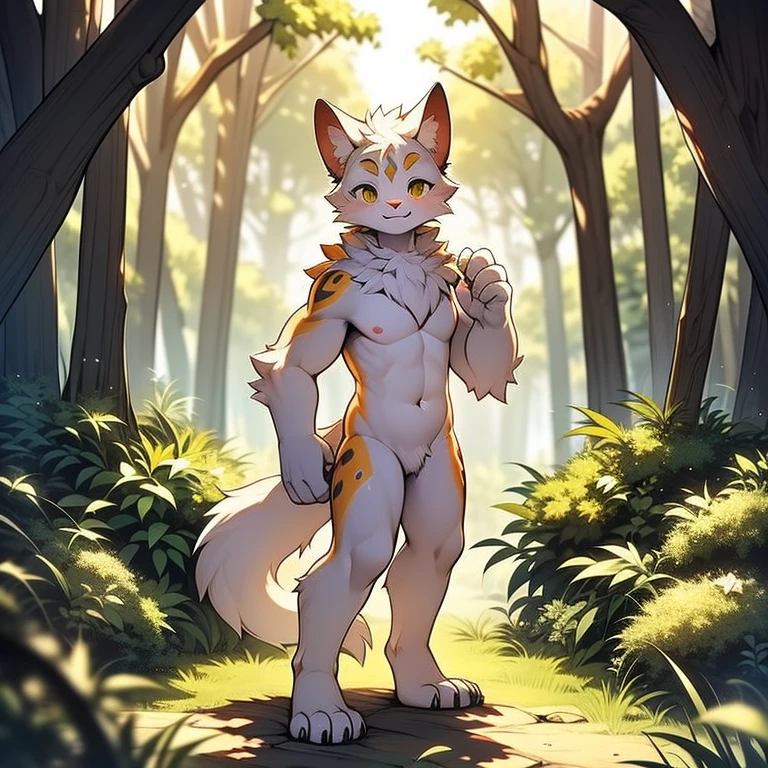 ultra-detailed, masterpiece, masterwork, high quality, best quality, hdr, posted on e621, (by hioshiru), (nature), nsfw, (male), solo, chibi, (white little body minotaur), hairy dragon, (long silver hair, yellow eyes, white body, Scar in one eye), stylish pose, lower view, dynamic angle, (nude, long foreskin, littlepenis, balls)