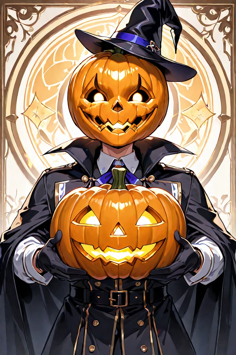 (ultra high quality) (4k) (perfect details) A monster with a pumpkin head sitting on a throne, this monster is bored, he is on top of a cloudy castle