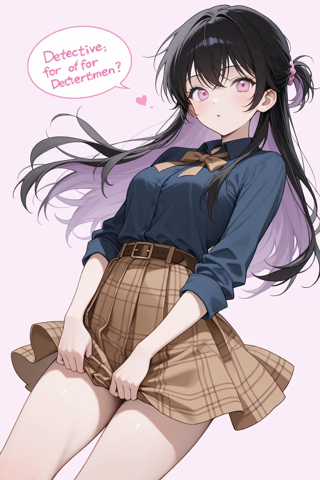 komi shouko,D-cups，White shirt，slimfigure，Back view，Prominent hip curve，Suspender stockings，Lots of pink hearts，Love background，Fleshy thighs，highly rendered，detailed face with