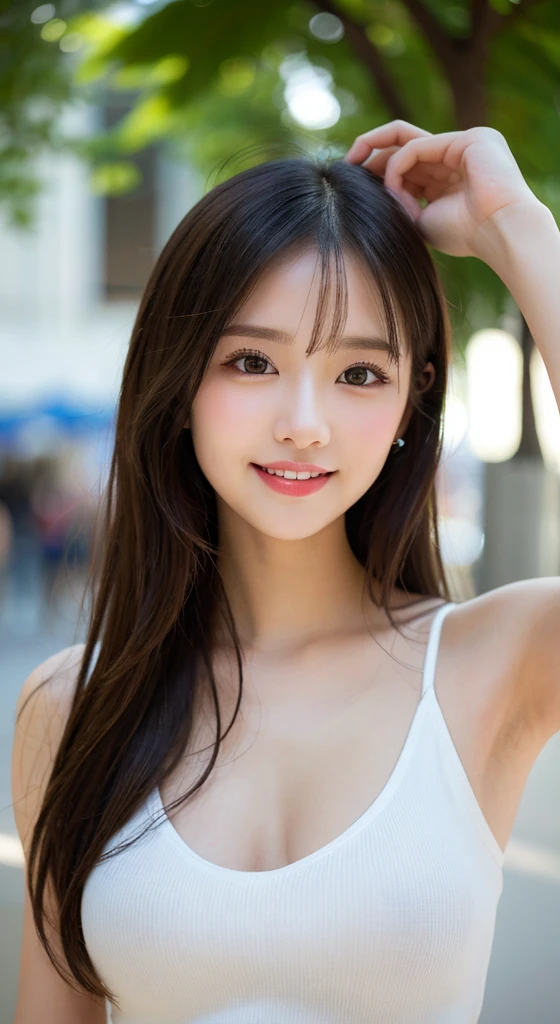 (((​masterpiece))), (One beautiful Japan girl, classmates, Pure Innocence，Innocence，kawaii) ，超A high resolution, Realistic, ultra-detailliert, 8K,top-quality, Extremely detailed, Detailed background,A slender,(a baby face，kawaii系,adorable 14 year old girl),(Perfect body:1.1)，((straight black hair))，Super Detailed Face、Detailed lips、A detailed eye、Photorealistic:1.37，no-makeup，Smile，show me your beautiful teeth，small gravure idol，Transparent skin、Portrait Mode, and a large depth of field, 45 Degree View, Royal sister, Gentle, ((Best Quality, 8K, masutepiece: 1.3)), Focus: 1.2, Stand sideways, (Chest close-up: 1.3), ((Delicate long hair)), Highly detailed facial and skin texture, Detailed eyes, Double eyelids, long eyelashes, (Snow White skin), Whitening skin,  soft chiffon transparent dress, Long skirt, mercury dress, Elegant dress, wearing an elegant slutty dress, soft elegance, Stylish outfit, rosy cheeks, peaceful ambiance, ethereal beauty,