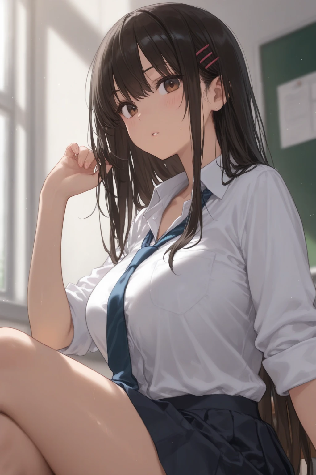 Highest quality, Soft Light, Ultra-high resolution,People Girls, alone, sexy, (Ecstatic face), (Brown eyes), Beautiful face in every detail,(High resolution detail of human skin texture), (Brown long hair), break,Dress shirt,tie,bra,(Fellatio gestures:1.2), (Open your mouth:1.2),tongue,(Sweat:1.5),Sigh,Pleated skirt,panties,Saliva dripping from the mouth,Spread your legs,My leg is being grabbed,Half naked
