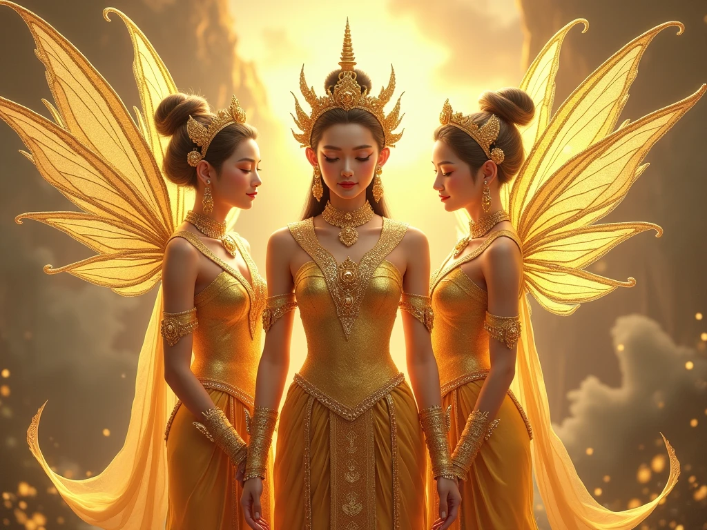 Highly detailed digital paintings of elegant Thai mythical fairies ...