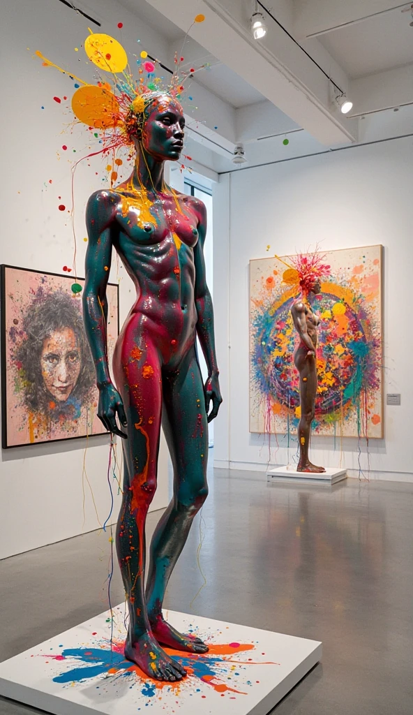 a hyper-surreal grotesque insane strange man body embedded in another hyper-surreal woman body of light color, other men insane and grotesque are born from all this amalgame of flesh in a monstrous way, show complete entire bodies, dull sick colors, grotesque background, miró bauhaus style, Super-detailed, Ultra-realistic, Studio Quality, 48k / HD, Normal Contrast, hyper Realistic Shadows, octane Rendering, Sharp Focus