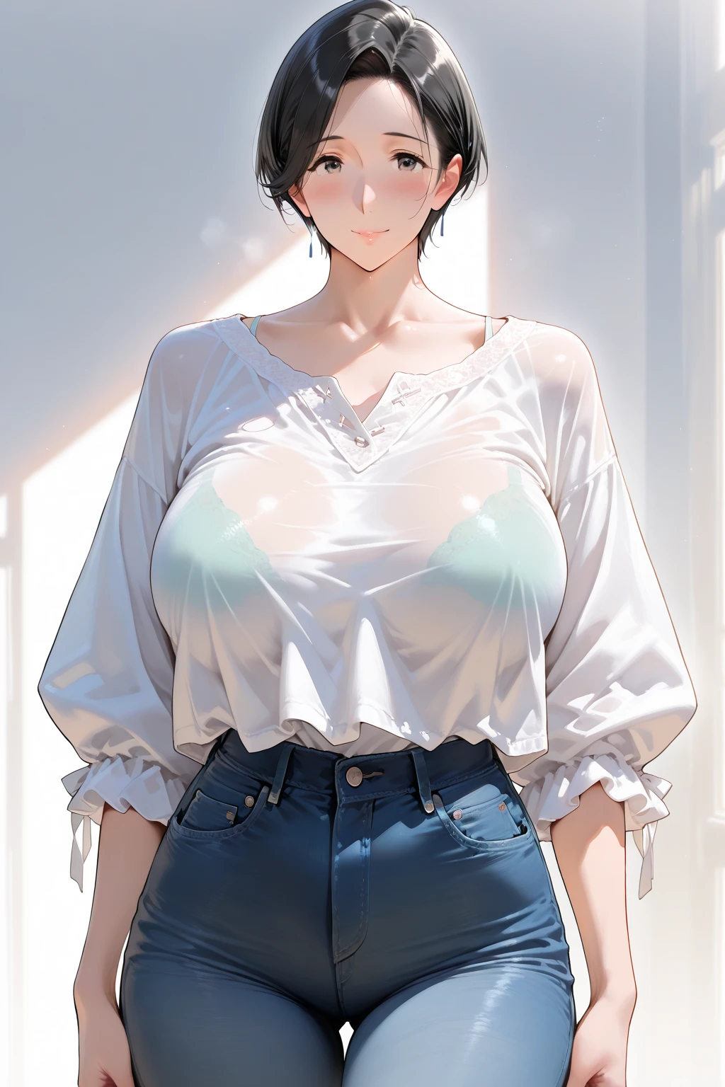 "(perfect masterpiece:1.2), (highest quality:1.2), stunning face,  compensate, long and luxurious eyelashes, lip whole, irresistible charisma.",belly button,(((mature woman))),(((very short hair))),stomach，raised his arms,NSFW,(((Chubby)))，((((shirt)))，hair clip，wallpaper，black hair，pixie cut，very long bangs，hair between eyes，Fat figure，Mother，lipstick