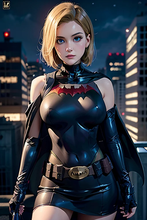 batwoman, blonde hair, mask, full body shot, black suit, golden belt, intricate details, hyper realistic, 8k, high quality, photorealistic, dramatic lighting, cinematic, epic, dark, gritty, dynamic pose, action scene, heroic, powerful, strong female character, comic book style