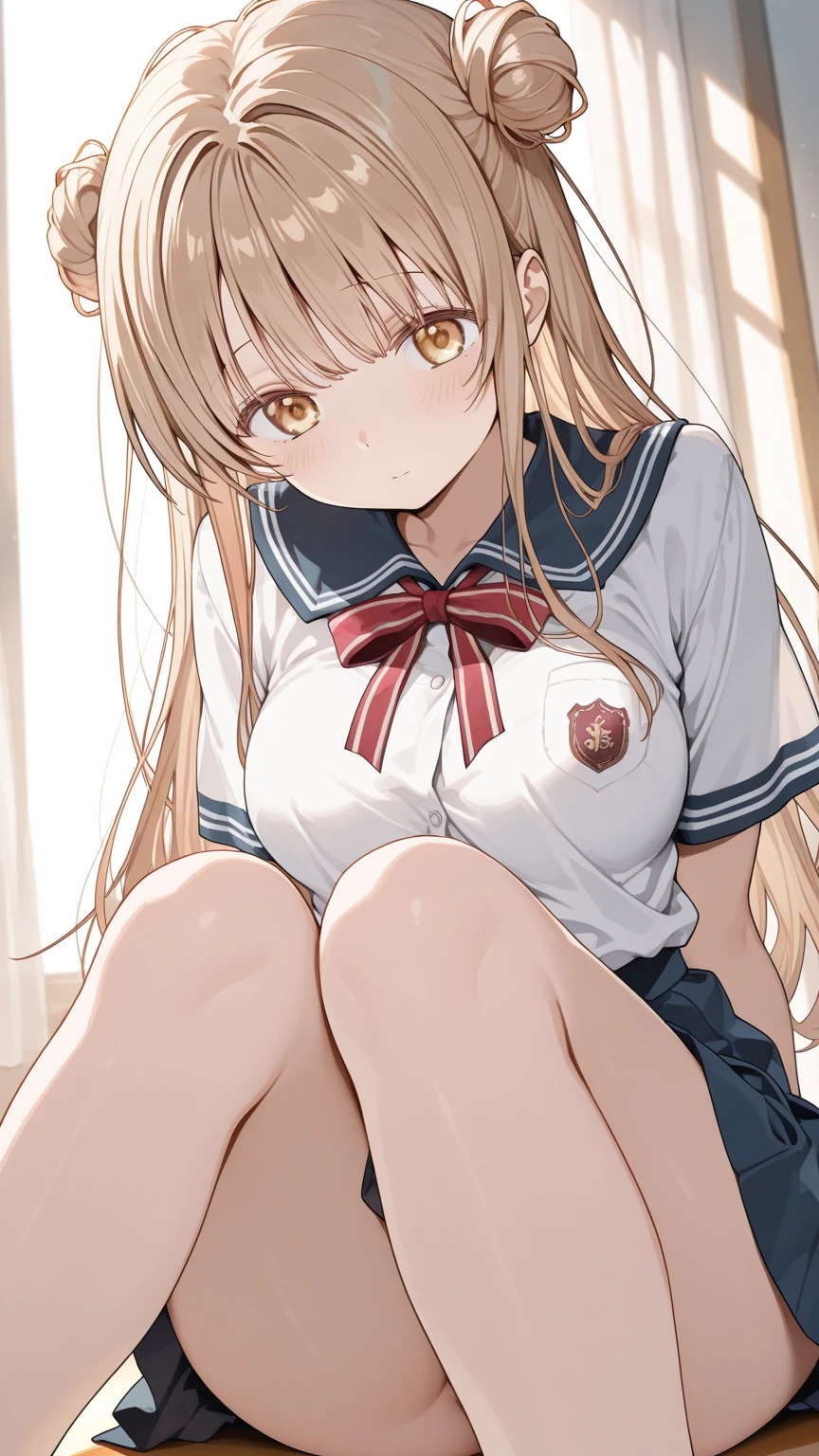 1girl,(Shiina Mahiru,mahiru shiina), bangs,happy smile, smile, Open your mouth,((nsfw,full,serafuku,Sailor suit,Clothes come undone)),Real Summer,Daytime,sunny,My hair is blowing in the wind,whole bodyがイラストに入るように,Slender body,Beautiful nipples,Detailed nipple breaking indoors, School,School building,Destroying the classroom looking at viewer,Beautiful breasts,(nsfw,On all fours,Wide-open legs,Spread your legs),Medium chest,whole body,Breaking the angle from above (masterpiece:1.2), Highest quality, High resolution, unity 8k wallpaper, (shape:0.8), (Beautiful details:1.6), Highly detailed face, Perfect lighting, Extremely detailed CG, (Perfect hands, Perfect Anatomy), 