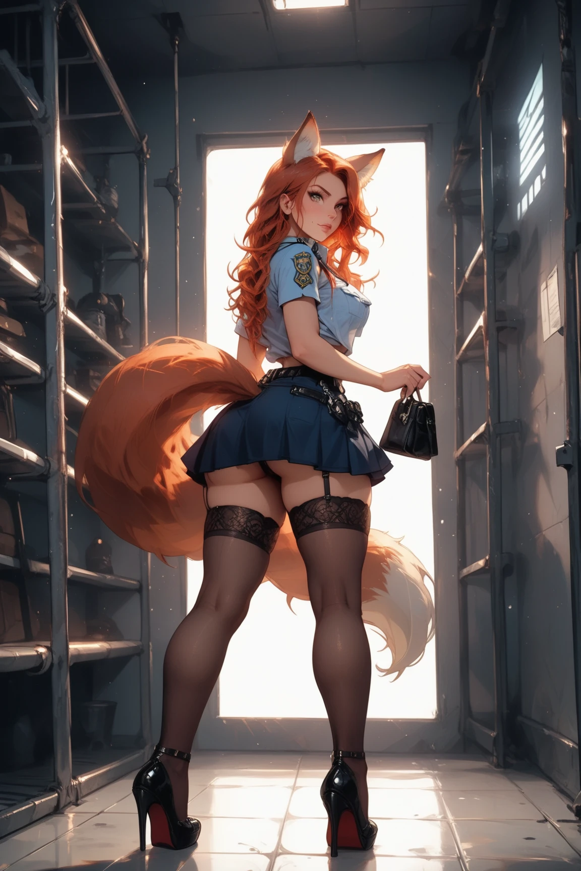Miles_prower, tail, underwear, white_gloves, dress, white_fur, body_fur, solo, 1girl, boots, animal_ears, gloves, panties, high_heels, furry, ass, white_panties, from_behind, shiny, short_dress, blue_eyes, blush, looking_back, short_sleeves, blue_dress, fox_ears, furry_female, indoors, fox_tail, shiny_clothes, artist_name, knee_boots, two-tone_fur, black_footwear, short_hair, blonde_hair, animal_nose, half-closed_eyes, fox_girl, shiny_hair, looking_at_viewer, orange_fur, watermark, snout, breasts, hat, ass_focus, yellow_fur, bangs, blue_headwear, fox_boy, bulge, high_heel_boots, clothes_lift, puffy_sleeves, shiny_skin, full_body, nose_blush, thighs, medium_breasts, cameltoe