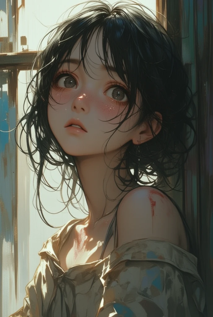 (masterpiece, best quality), 1woman, torn clothes, dirty, cute face, 
 tied_wrist,