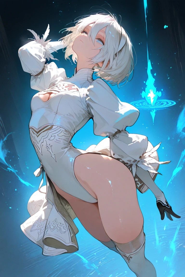 NSFW、Highest quality、(Bunny girl)、tights、High heels、Glossy Bunny Suit、((ＭCharacter splits))、Showing your crotch to the viewer、(Spread your knees wide from side to side)、No background、Silver short hair、Beautiful Eyes、Beautiful Face、Delicate eyes

