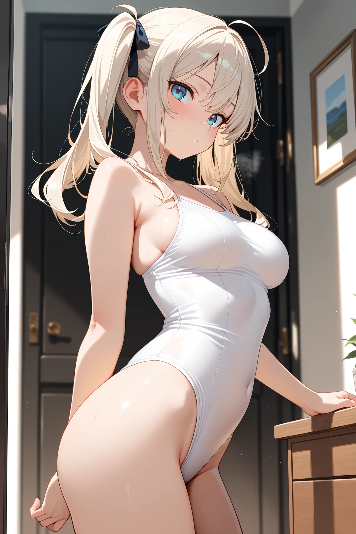 (High resolution CG Unity 8k wallpaper). (masterpiece). (Highest quality). (Super resolution). (Best illustration). (Best Shadow). (Absurd). Sweat. vapor. stare.

female bunny girl. She is 20 years old. her hair is tied up. she is blonde She is wearing a white bunny suit. She has a carrot in her hand. Look up. she has big breasts