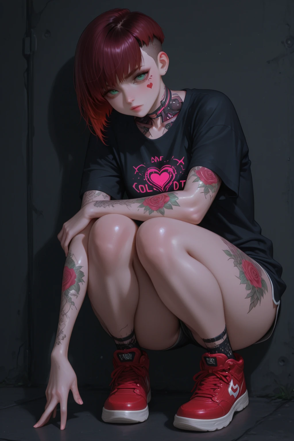 a beautifully detailed emo girl, messy room, masturbating, intense orgasm, hourglass figure, tongue piercing, lingerie with stockings, crop top, hyper realistic, 8k, photorealistic, cinematic lighting, dramatic shadows, vibrant colors, moody atmosphere, grunge style, highly detailed facial features, expressive eyes and lips, delicate skin, intricate tattoos, erotic pose, sensual expression, intimate details, artistic composition, dramatic chiaroscuro