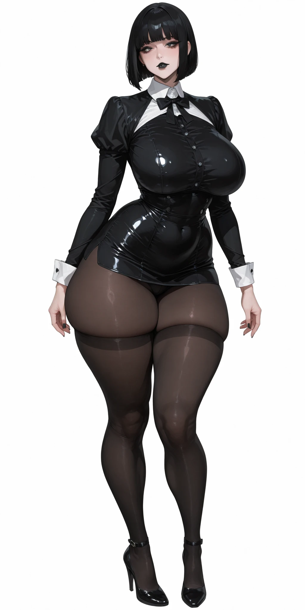 A curvaceous, cute and skinny super large biggest thick ass realist secretary , dressed in a tight-fitting skirt that hugs her voluptuous large and thick hips and round huge thick ass behind. perky breasts, which are just barely contained within the constraints of her buttoned-up attire. pantyhose, big and thick and ass, large and thick hips
