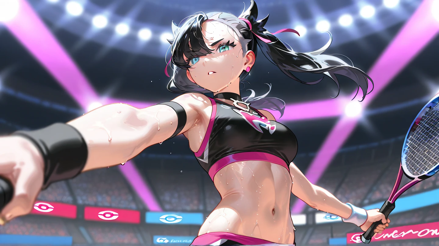 masterpiece、highest quality、High resolution、Very detailed、Medium wide shot、Girl、leotard、Colorful Costumeasked、Professional wrestler、Women's Pro Wrestling、Fighting、V-shaped eyebrows、Sweating profusely、Sweat flying、
