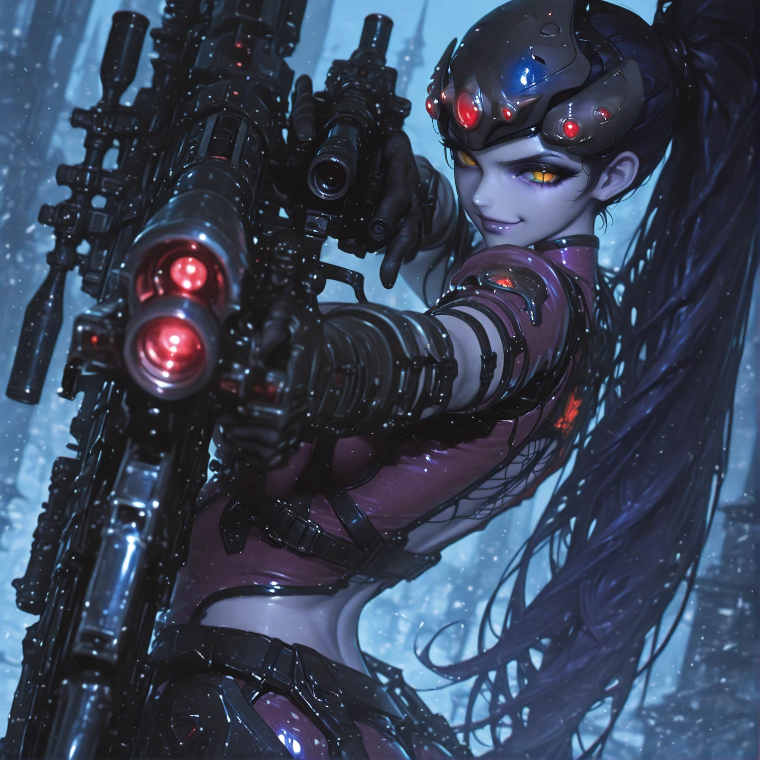 completely black image with two glowing red eyes --auto --s2