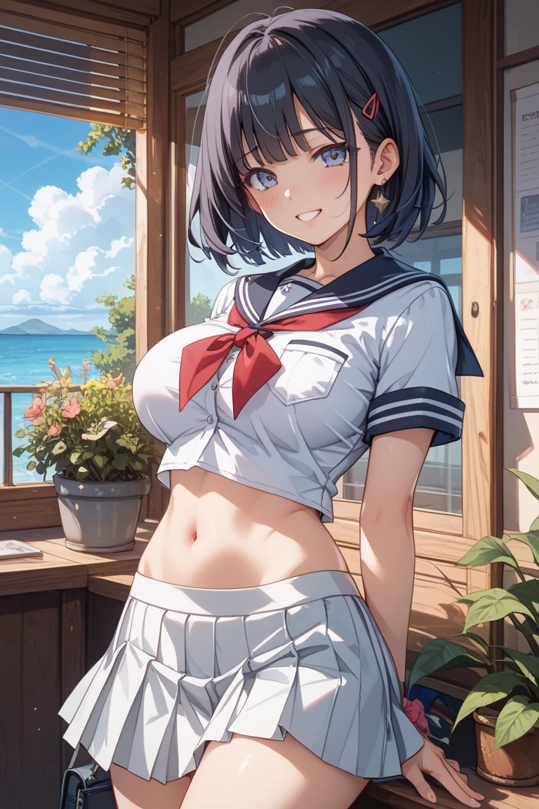 Girl in a sailor suit, tops short and underboobs showing, skirt short, erotic, sexy
