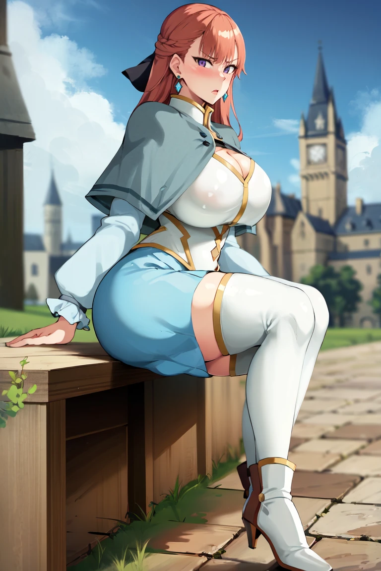 (Emma watson(Princess Snow White), (Full body), Ultra-detailed eyes, hyperdetailed body, Smooth skinish and nice perfect face, Stunning female body, ((Ultra-detailed needle)), Masterpiece Concept Fantasy Art, Trending on ArtStation, ultra-detailliert, Digital Art,masutepiece, High quality, 1girl in,, (masutepiece:1.4), (best qualit:1.4), (High resolution:1.4), 1girl in, redhair, Brown eyes, Smile, Nausicaa, Sit on a chair, , High Boot, Colorful, Full body, Ghibli style, NSFW,best quality, highres, {{{nausicaa}}},(NAUSICAA of the Valley of the Wind),,brown eyes,short hair, ,lorange hair,adult woman ,tall,big breasts,older woman,woman in her twenties,smile, nude,puffy nipples,,solo,{orange hair},, ,hooded clothes,red earrings,leg warmers, jewelr,belt,dress, ,belt, blue gloves,,blue dress,white leggingsmark on chest,,long sleeve,brown long boots,blue mini skirt,thin thigh,thin body,, ,,asymmetrical bangs, solo, covering crotch,outdoors,outside,simple image,(ghibli styl),scrounge, tights,expressionless,be bashful,large breasts,covered nipples,,short stature,nsfw,thong, , , revealing clothes,ass grab,grabbing own ass,