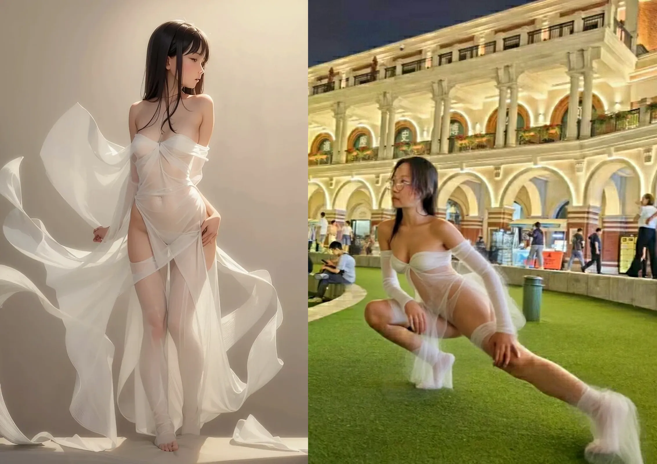 tmasterpiece,bset quality,realisticlying,Shemale,Huge sexy ass,(The chest is huge,),(8K quality,best qualtiy),(with no underpants,no underwares),gentle and lovely,Lady Lady,delicate sexy collarbone,long whitr hair,Delicate and charming goose facial features,二重まぶた,hyper HD,super detailing,fully body photo,front-facing view,Full body appearance