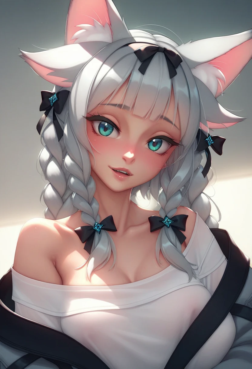 hair bobbles, wince, longeyelashes, solid circle eyes, fake animal ears, light smile, ear blush, fang, twintails, kemonomimi mode, mole under eye, heart-shaped pupils, sparkling eyes, ear blush, moaning, Surrealism, drop shadow, anaglyph, stereogram, tachi-e, pov, atmospheric perspective, from below, upside-down, 8k, super detail, ccurate, best quality, 4K --auto