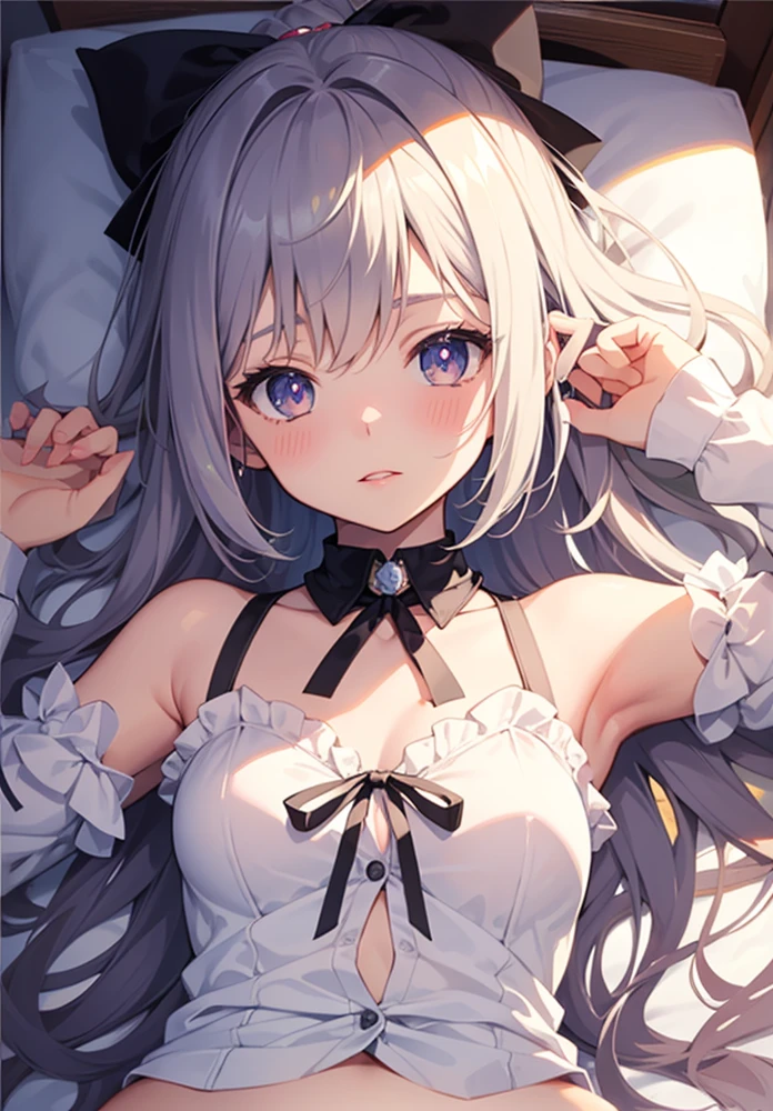 A mature girl、White Hair、Twin tails、Granblue Fantasy、The Ten Sages Frau、4K、R18、age25、Background Bed