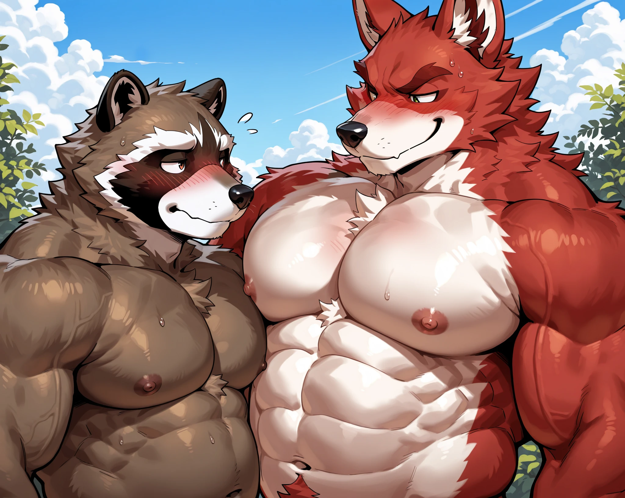 there is a man in a underwear and a hat taking a selfie, anthropology, wolf, hairy, collar dog, nipple piercing, kneel, flex arm muscles, harness, harness ring, korean muscle boy 2 1 years old, shirtless :: high detail, open v chest clothes, taken in 2 0 2 0, the super hot and sexy, the extremely hot and sexy, robust stocky body, 30 year old man :: athletic, taken in 2022, full scene shot ,selfie