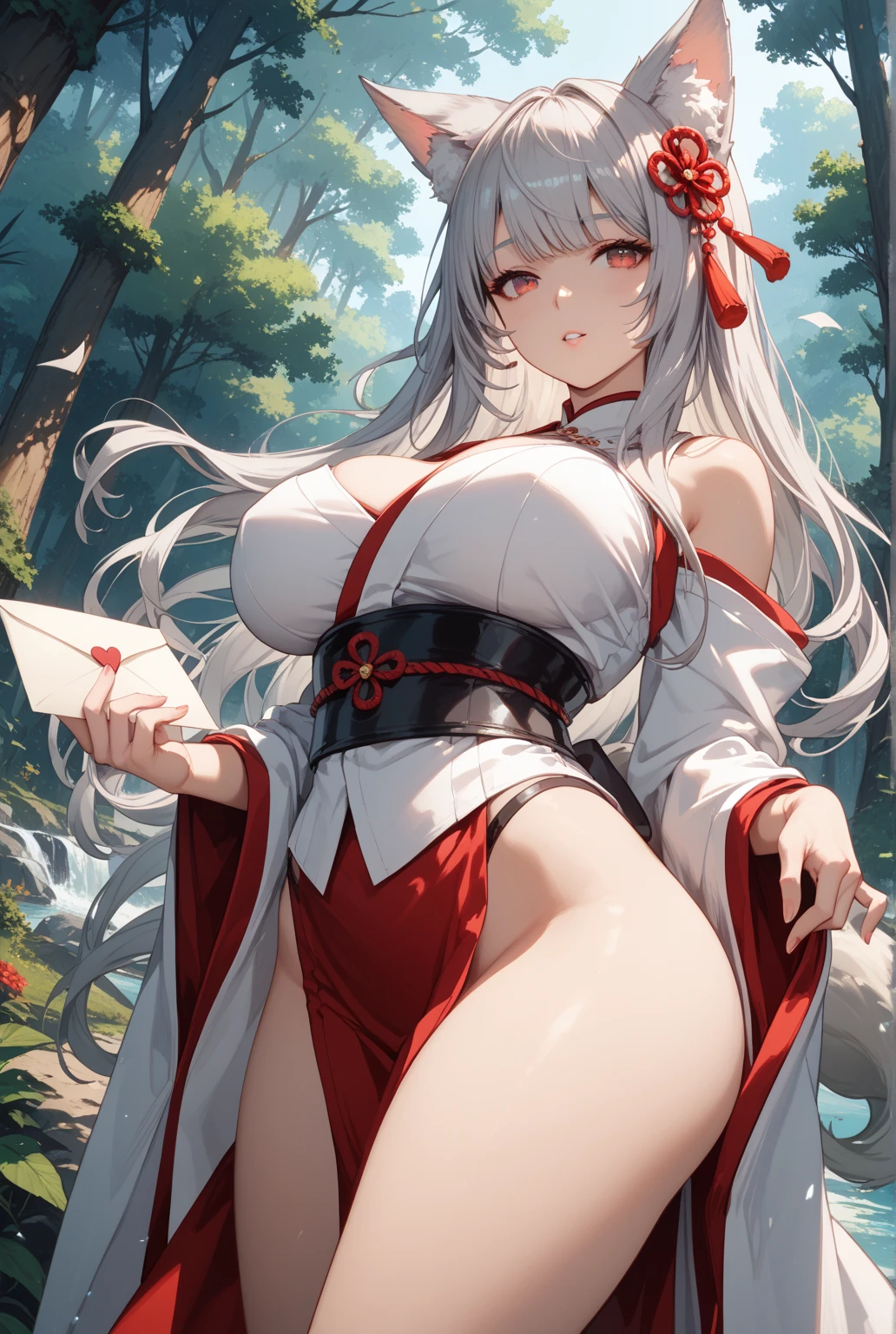 Between Labia,
One girl,gran blue fantasy,Azusa,ponytail,((White corner:1.4)),Beautiful and elaborate face,(Huge hips:1.1),(Huge breasts:1.3),
Perfect Eyes,Beautiful Eyes,Symmetrical eyes,Big eyes:1.5,Seductive eyes,Long Hair,(White big horn：1.4),Red Eyes,(Shiny silver hair),
Long Hair,(White big horn：1.4),Red Eyes,(Shiny silver hair),jewelry,Gold earrings,(Realistic eyes, Natural skin texture, Realistic facial details),
glamorous_expensive_Tight waist_Long legs,curve,Cleavage,
((Highest quality)),High resolution,Sharp focus,(Super detailed,Very detailed),{best illustration},(complete anatomy),Perfect Fingers,
(Very detailed CG unity 8k wallpaper),(((Vibrant colors))),Anime Style,
gleaming skin,Natural skin texture 鮮明な詳細,
shiny 肌,very shiny 肌,Shiny body,plastic glitter 肌,exaggerated shiny 肌,illuminated skin,
pubic hair,Camel Toe,
Japanese Kimono,White kimono,Black Hakama,skirt,Black shiny gauntlets,Red Scabbard Sword,
Black long sleeves with gold decoration,(White loincloth),white loincloth, fucked silly, embarrassed,  (The view is from very close below:1.5), skirt lift by myself,(((Japanese white loincloth panties))), 
cowboy shot, facing the front, looking at viewer,night,old,Shineオーラ,moon,star,Red shiny edges,water surface,autumn,in the forest,Emitting an aura,Shine,fine particles of light,water surfaceにmoonが写る,Japanese style,