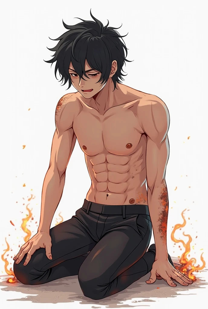 boy, strong, fighter, black hair, shades, technician, mechanic, band-aid on face, cut scars on face, leather jacket, blowtorch sparks, d