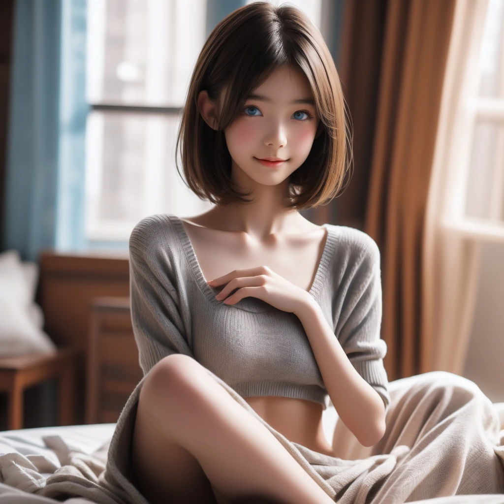 (Supermarket: 1), Afternoon, Doctor Gown, Light Brown Fringe Short Hair, Light Brown Eyes, 1 Girl, Innocent, (Photorealistic), (Intricate Details: 1.2), (Masterpiece, : 1.3), (Best Quality: 1.4), (Ultra High Definition: 1.2), Ultra High Definition, (Detailed Eyes), (Detailed Facial Features), HDR, 8k Resolution, ( Extremely realistic CG image showing you bending your knees and spreading your legs in a sitting position, even the smallest muscles and skin texture))), (Exposed chest: 1.3), ((Off shoulder: 1.2)), ((Open mouth: 1.5, white teeth, refreshing smile)), (Huge chest), (Lens flare: 0.7), Looking back, busy with examination report, face biwer, DRSHE,
