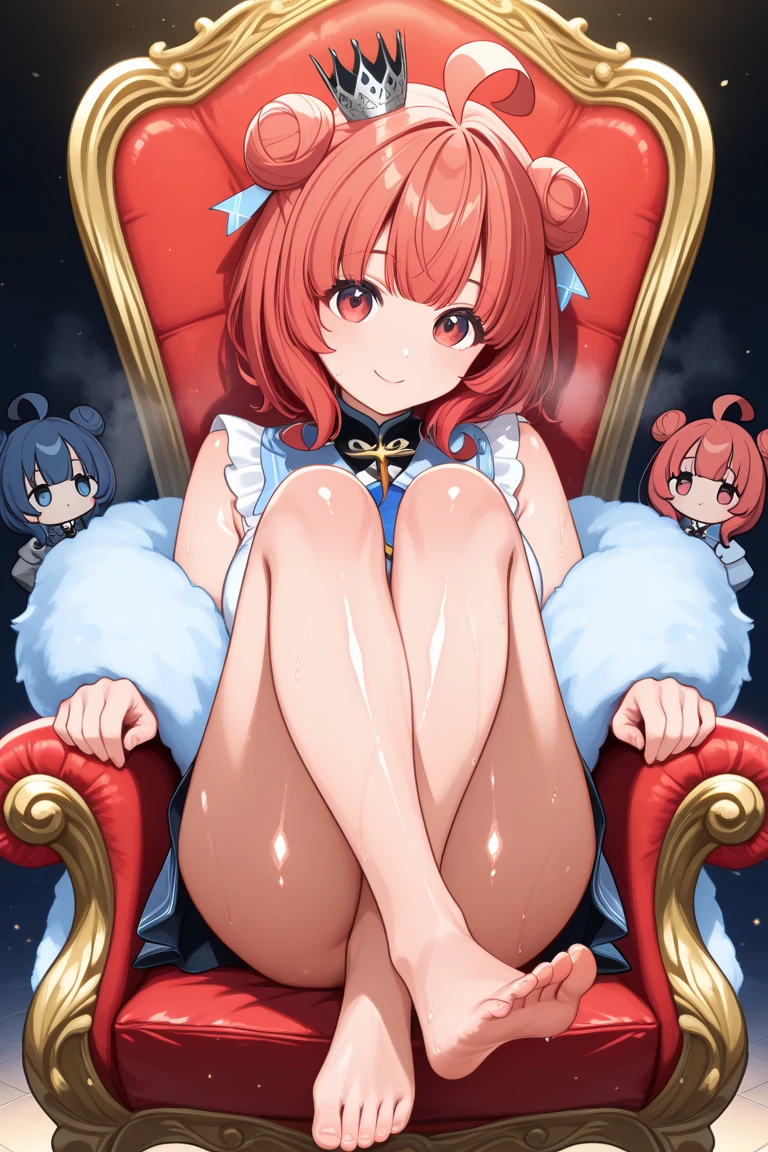 Anime female characters,(masterpiece),(最高quality),(quality),(Super),1girl、Nami、Nami 海贼王·、Pink cheongsam、Slit cheongsam,White,Sitting、Cross your legs、throne、look down、View from the bottom、Looking at the audience,Thigh fleshy、The perspective starts from the feet,Soles,Showing you my feet with a disgusted expression,footjob,masterpiece、最佳quality、very aesthetic
