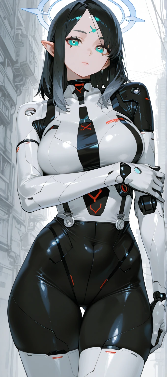 ((Cowboy shot:1.4)) 1 Same Girl , Perfect Beautiful , robot Face ,(chrome skin:1.1), (silver arms, silver face, silver legs) ((android woman)),( metallic android , long Hair , Black Gothic Nun Dress , Athletic Body , ((gigantic breasts:1.2)) Extreme Detailed Portrait With Bokeh Effect , Realistic Lighting , Night Street View , Dark Vibe , Crowd , Gothic Makeup , Gothic Tattoo , Posing Like a Model , Look at Viewer, cool lighting, blue street lamp light((sunset ambiance light:1.0))
