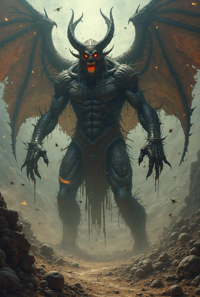 apocalyptic scene, dark fantasy, religious iconography, demonic entities, suffering and torment, divine punishment, celestial beings, cosmic horror, visceral emotion, chiaroscuro lighting, cinematic composition, muted color palette, dramatic shadows, intricate details, masterful rendering