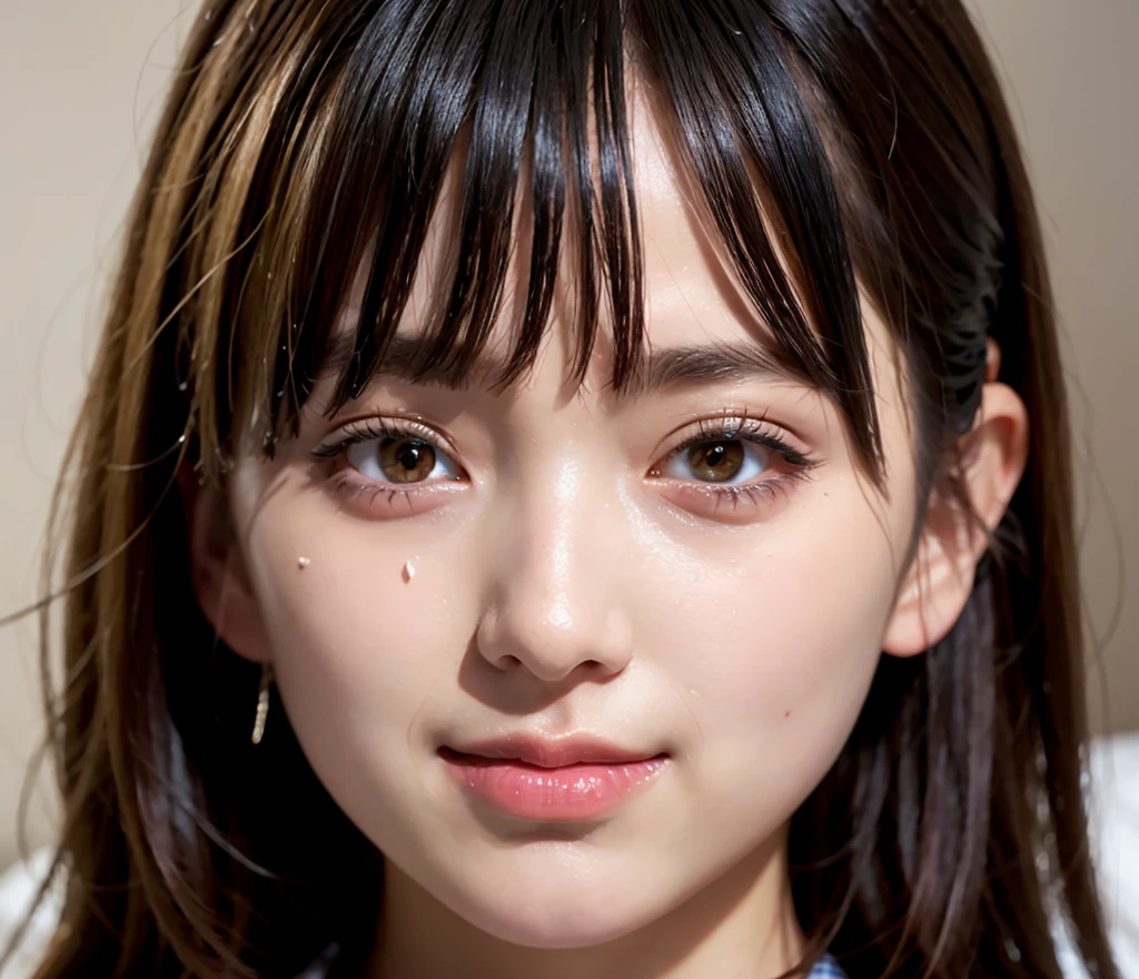 beautiful Japanese woman,double eyelid,clear skin,round face,long face,Swept bangs,in the tokyo,short by DSLR,Adoravle 18 years old,head shot,from front,long hair