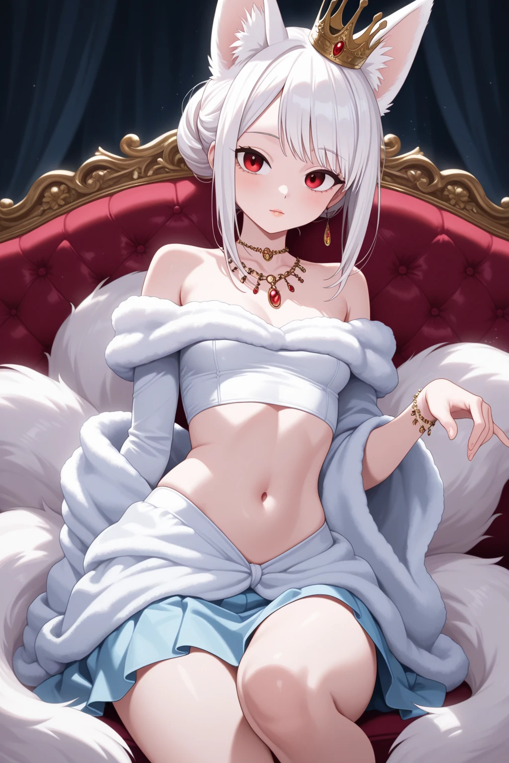 masterpiece, best quality, an extremely delicate and beautiful girl,an extremely delicate and beautiful, world masterpiece theater, ultra-detailed, highly detailed, best quality, white hair, highres, extremely detailed, 1 girl, best quality, illustration, looking at viewer, impasto, canvas, oil painting, realistic, realist ,real, Crimson eyes, with a swastika mark in the pupil, Close-up of a young woman sitting on a stone throne surrounded by a blood-red mist, Queen of human, human queen, Anime Girl, Goddess of the world, 144cm tall and holds a golden scepter, Beautiful Queen, Queen of the world, wonder Girl, witch, Queen of Darkness, blood mist Goddess, Beautiful girl, hd image, Beautiful sparkling eyes, deep sea eyes, Goddess of Death | medieval, Blood mist, medieval, Ymir possesses an ethereal beauty, with her flowing white hair and captivating ruby eyes that sparkle like precious gemstones. Her frame exudes a delicate grace, reminiscent of a fairy from a timeless tale. Her porcelain skin, as smooth as a peach blossom, enhances her pure and innocent allure, evoking the image of pristine snowflakes, captivating and enchanting. Her beauty transcends her physical appearance, radiating a gentle warmth and kindness that touches the hearts of those around her, Wear discreet clothes, Cool, elegant, aristocratic, red poppy