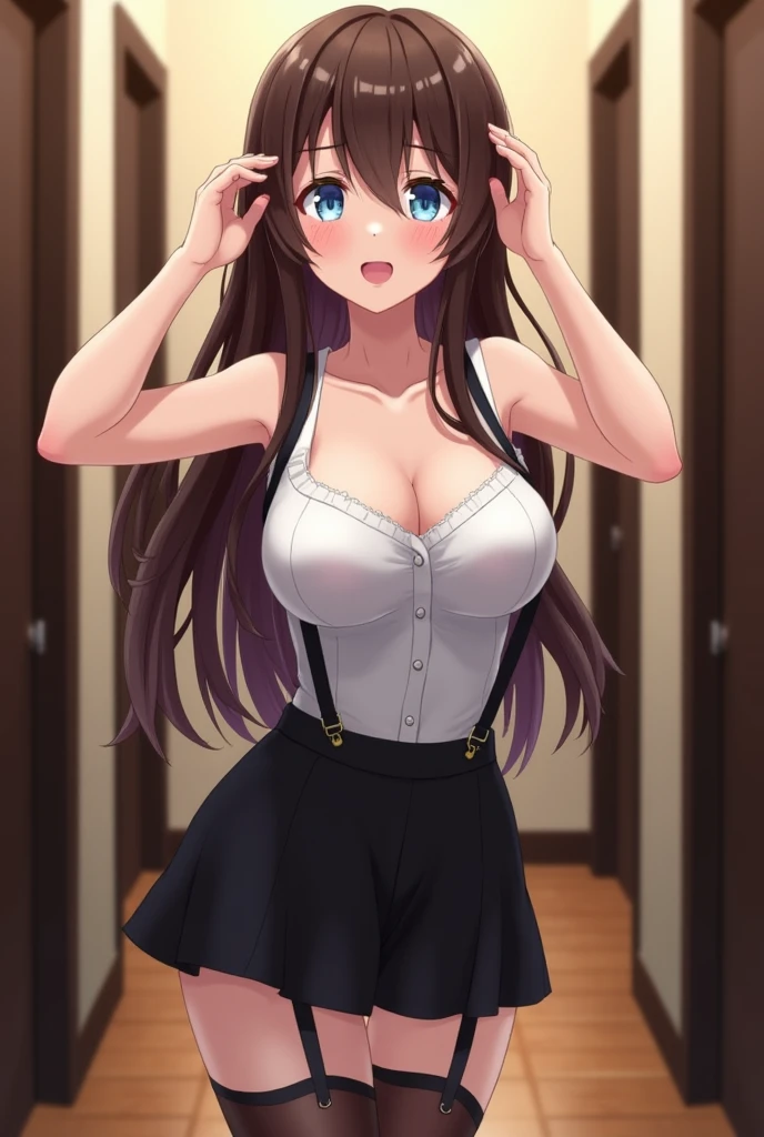 anime girl in black dress with long hair and bow tie, seductive anime girl, smooth anime cg art, ecchi anime style, anime moe artstyle, anime girl wearing a black dress, pixiv 3dcg, attractive anime girl, beautiful alluring anime teen, fine details. girls frontline, loli in dress, visual novel cg, noire moody scene