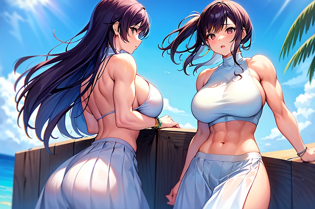 2girls,Extremely large breasts,Secretion of milk,milk,Get wet,full of sweat,gymnastic suit,love heart,jogging