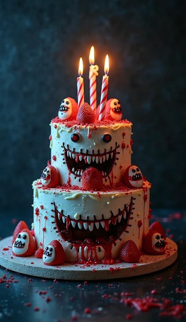 Scary monster eating cake