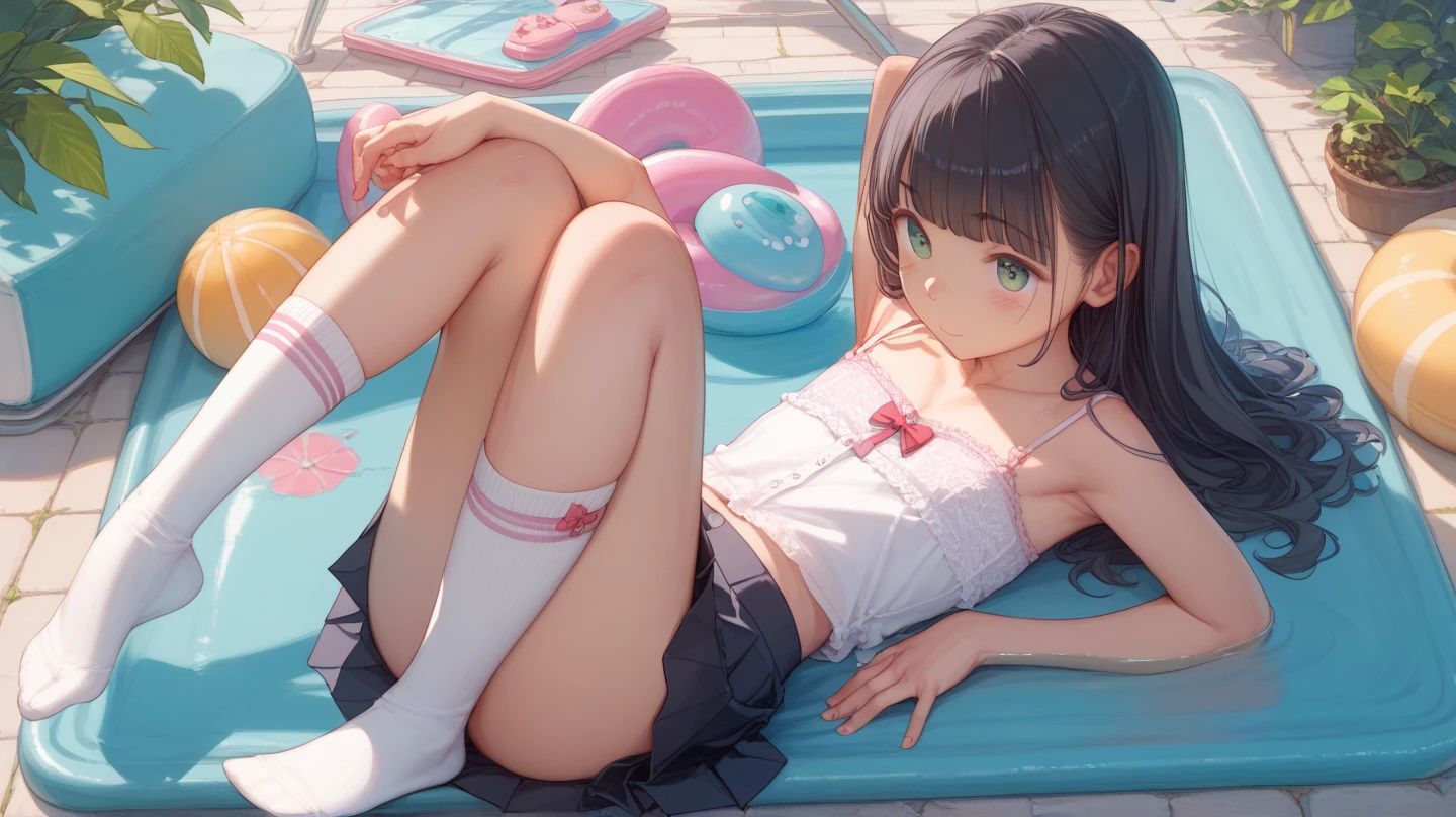 (NSFW:1.3), (Realistic, photo Realistic:1.2), ((highest quality)), Beautiful facial details, Real human skin, Quite embarrassing, shimamura uzuki, Swimwear, bikini, Frills,, Under the chest, hair ornaments, ribbon, hair ribbon, Hair Clip,, Cowboy Shot, Sit on the speaker, Raise your knees, Spread your legs, Cute Face, Expressionless, View Viewer, Beach, wood, flower, (Light of the sun), (crowd, audience:1.3), From below, (Wind:1.2)