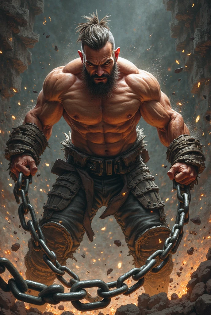 A handsome，Orc with abs tied to a cross，Shoes taken off，Revealing two big bare feet，Both feet are locked in the foot，Five toes tied with rope in foot，The hands were tied tightly to the wooden board.，His upper body was stripped，Wearing only a pair of trousers，Being tickled by a robot man，His armpits were constantly tickled by feathers.，The soles of his feet were being scratched by two brushes.，At the same time, two dogs were licking the bottom of his feet.。The toes are also tickled by many tentacles growing from the foot.。The abdomen is being tickled by a robotic arm，And he laughed，Struggling hysterically，Swinging his two feet，I want to escape from this nightmare.，But can only endure the punishment of being tickled。*（Have an expression of laughing like being tickled）