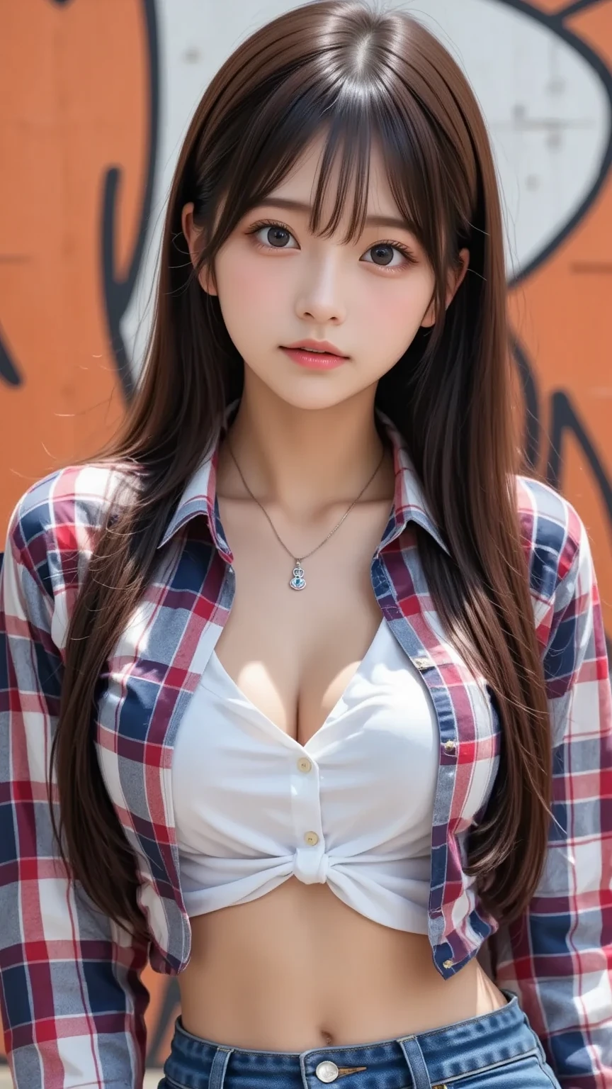 (bestquality, 10, master-piece :1.3), (Realistic, photorealistic portrait: 1.37), (1girls), (A beautiful woman in her 20s....), (slim), (Focus on the slender abdomen.... :1.3), (korea), (pulling up loose white shirt over, The denim skirt accentuated her legs....), (high heels), (random pose), breasts, exposed cleavage, ((dark-brown hair)), exquisite facial features, Open the show, fantasy, Slender Figure, Super Fine Face, Fine Eyes, 二重まぶた, (long-haired, random hairstyle), (large boobs :1.3), (outdoor), (Ultra-detailed face), (detailed eyes), (二重まぶた), (Eyeshadow makes eyelashes look thicker....), cloak, (elongated legs, Heel Height), (((whole body))), (Professional lighting), (photons mapping), (radiosity), (Look directly at the audience..)
