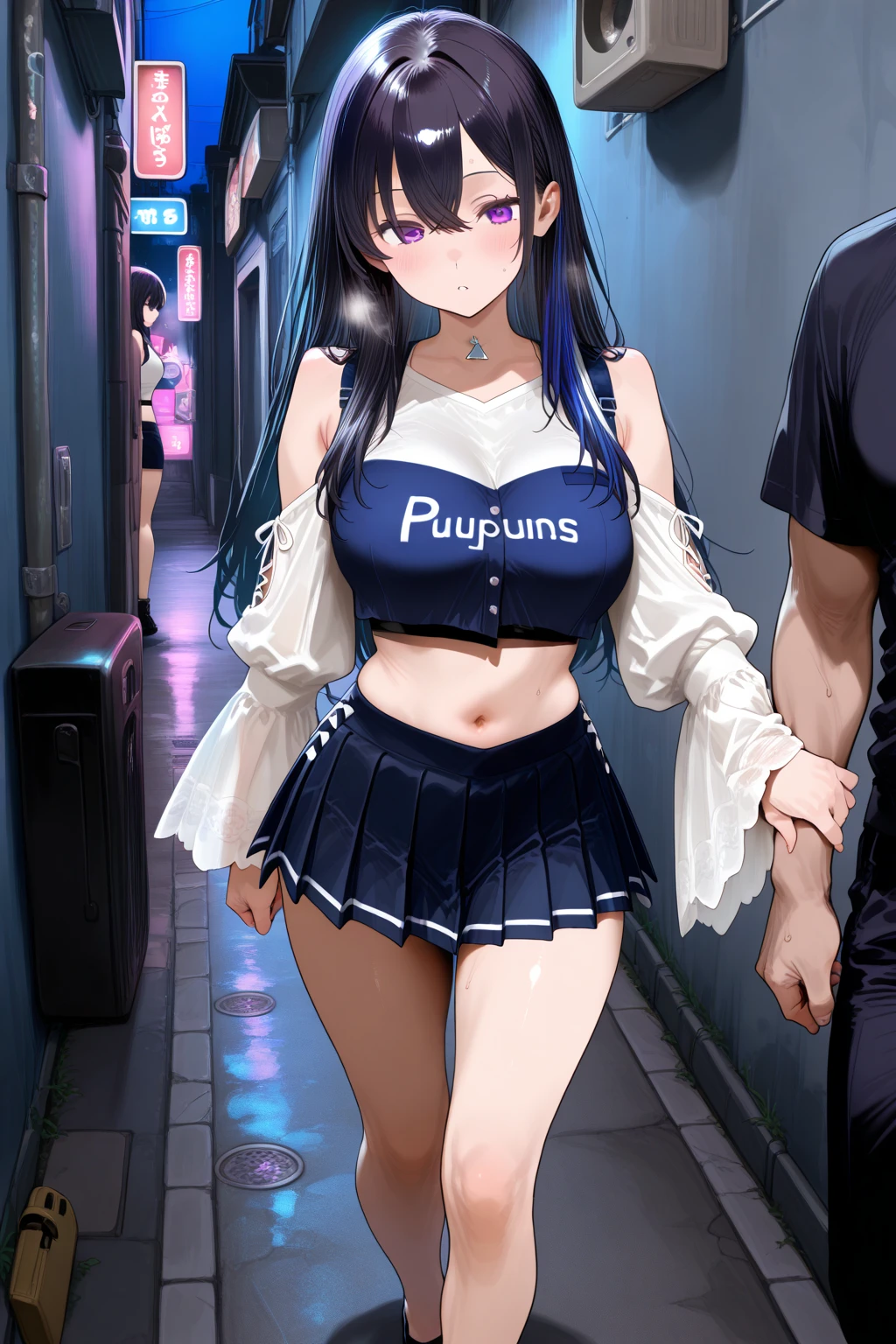 Black Hair Loli、short hair、Blue inner hair mesh、Ahegao、Completely naked、big胸、Huge nipples,big Ass、big, length, Puffy nipples、big, length, Clitoris swelling、Top view angle、I cry with pain、Surrounded by many men、in front of a large crowd、In public、Sexual responsibility and pain、Pleasure Torture、A man licks a nipple, man sucks nipples,milking、A man pinches his nipples、A man rubs her chest、Breast milk production、Cow print bikini、Cow ear hair accessory、