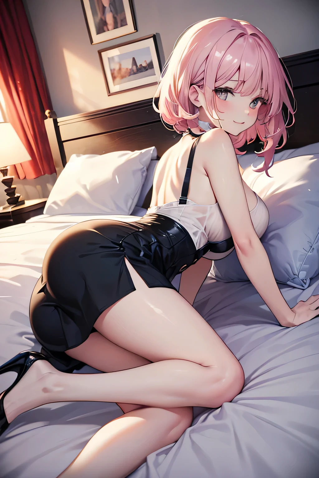 sakuraharuno, sakura haruno, short hair, (green eyes:1.5), pink hair, headband, hair intakes, forehead protector, parted bangs, (medium breast:1.4),
BREAK shirt,lace gloves,lace lingerie,luxury lingerie,black gloves,stockings,stocking suspenders,
BREAK looking at viewer,
Laying on bed, soft lights, windows, silk bed,candles,
BREAK (masterpiece:1.2), best quality, high resolution, unity 8k wallpaper, (illustration:0.8), (beautiful detailed eyes:1.6), extremely detailed face, perfect lighting, extremely detailed CG, (perfect hands, perfect anatomy), long legs,shows ass
