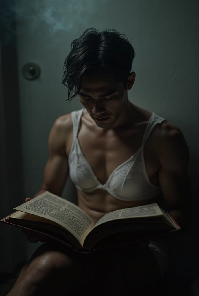 Book glued in armpit of a man 