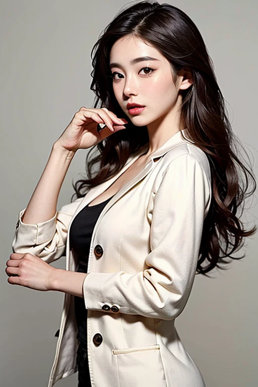 Arapei asian woman posing for photo with long red hair, Gorgeous young Korean woman, beautiful Korean women, Beautiful young Korean woman, sun yunjoo, Choi Hyun-hwa, hwang se - on, Korean girl, generous cleavage open jacket, Song Yuwei, Lee Ji-eun, Korean woman, park jimin, smooth white tight clothes suit